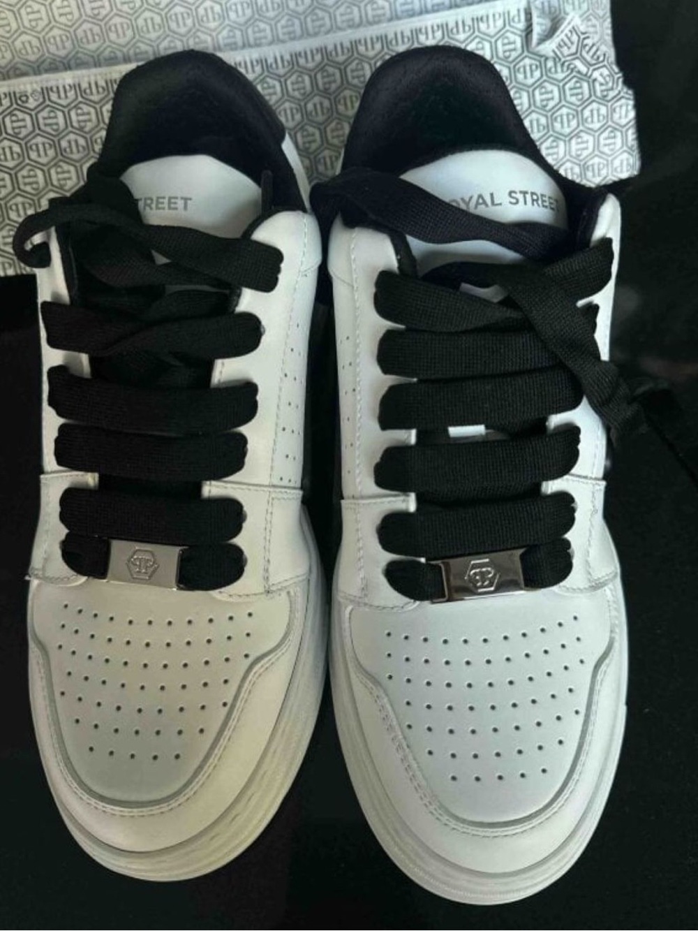 Philipp Plein White Leather Sneakers with Black Accents